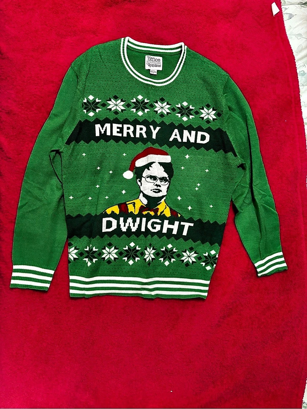 The Office Merry and Dwight Ugly Christmas Sweater Green & White - Size XL